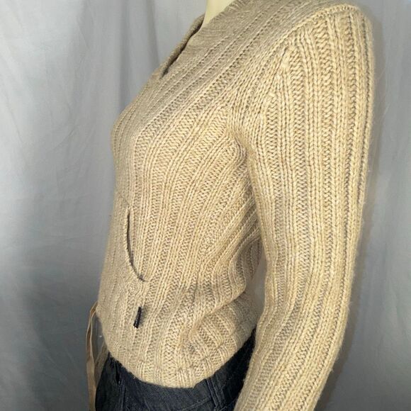 Vintage Y2K Abercrombie & Fitch Lambswool Knit Hoodie Sweater | Beige Ribbed Pul - Picture 5 of 15